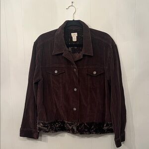 J. Jill Dark Brown Corduroy Button-Front Jacket with Velvet Trim